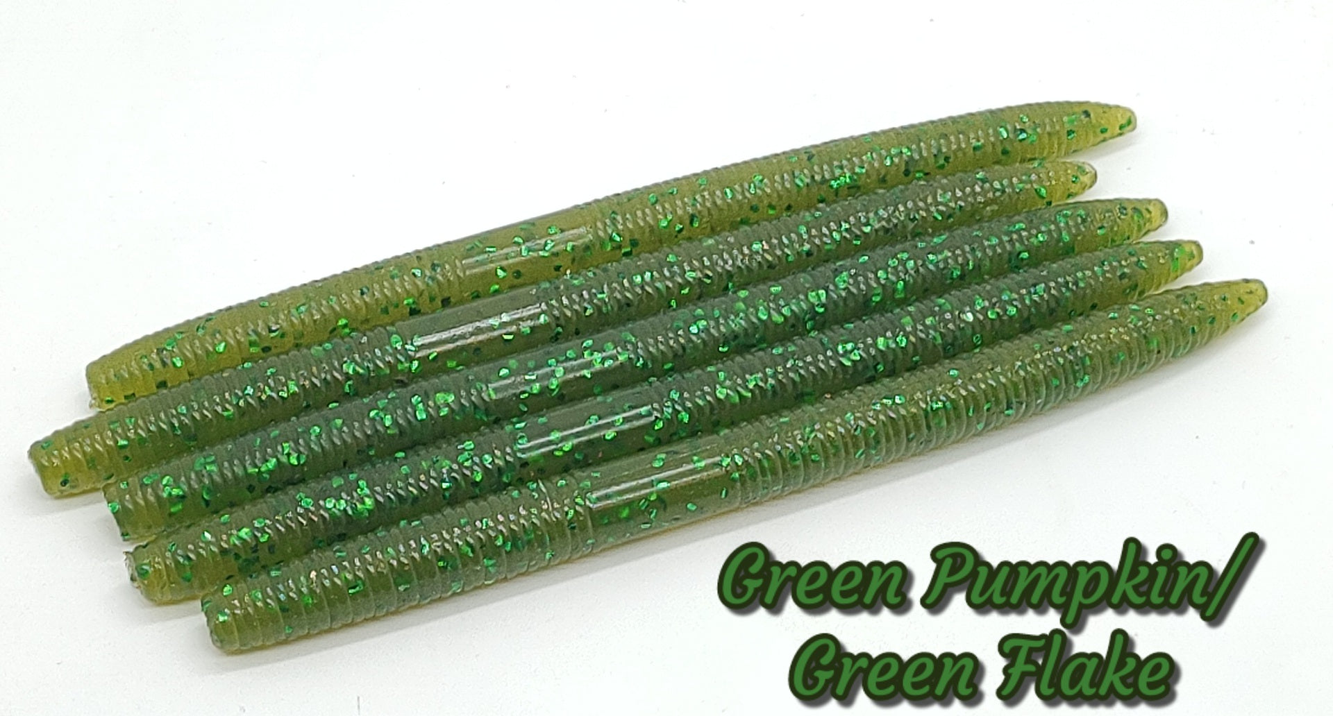 SW-2 Stick Worm 5 Green Pumpkin Green Flake 8pk. – Big City