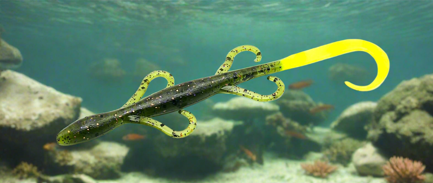 LZ-7 Lizard Green w/Gold & Black Flake and Brite Yellow Tail