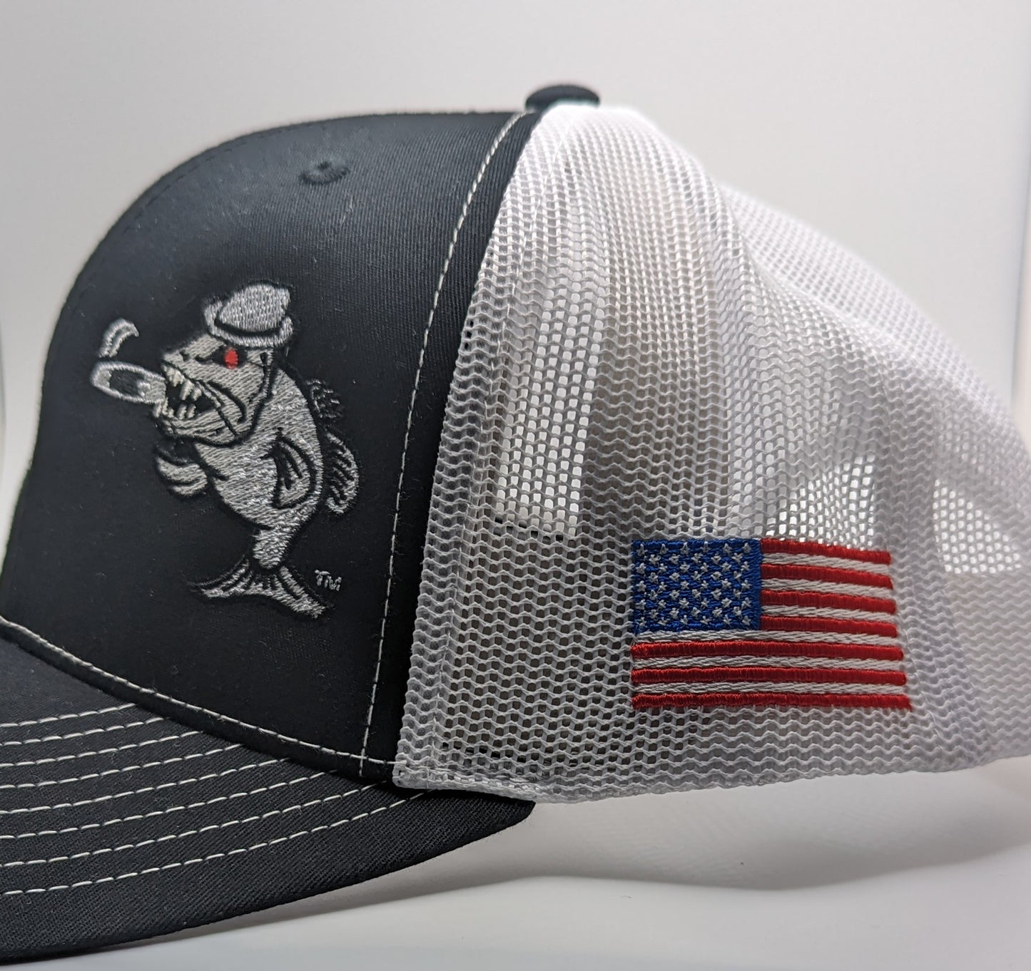 C-18 Richardson 112 Trucker Hat Black w/White Mesh