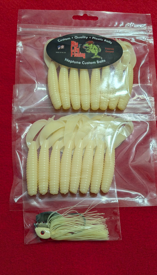 DC-2 Double Cross Bone Double Tail Grub 8 Pack Bone