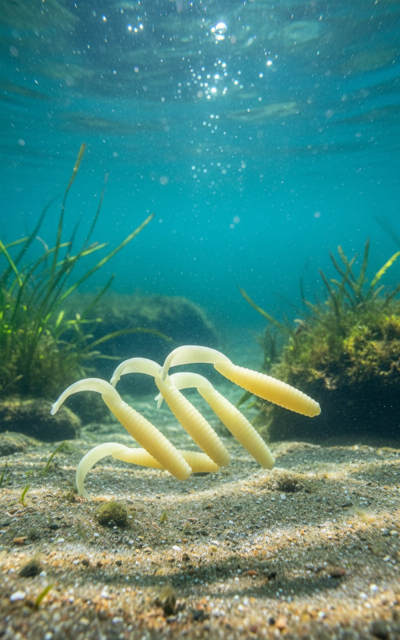 DC-2 Double Cross Bone Double Tail Grub 8 Pack Bone